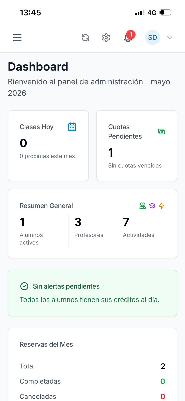 Vista mobile del sistema